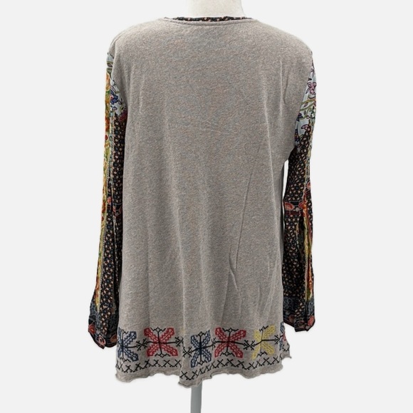 John Mark Peacock Cross Stitched V Neck Long Sleeve Blouse - Size Small - Picture 4 of 7